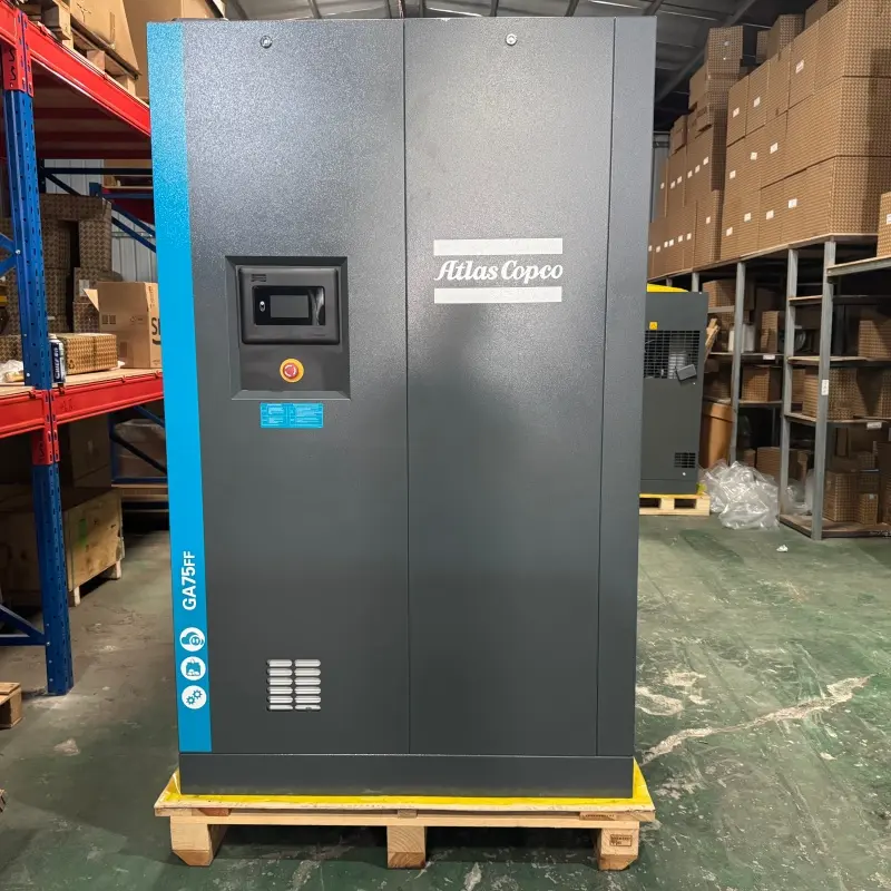 அட்லஸ் காப்கோ GA75FF எண்ணெய் உட்செலுத்தப்பட்ட திருகு அமுக்கி 75 kW 100 HP ஒருங்கிணைந்த உலர்த்தி உண்மையானது